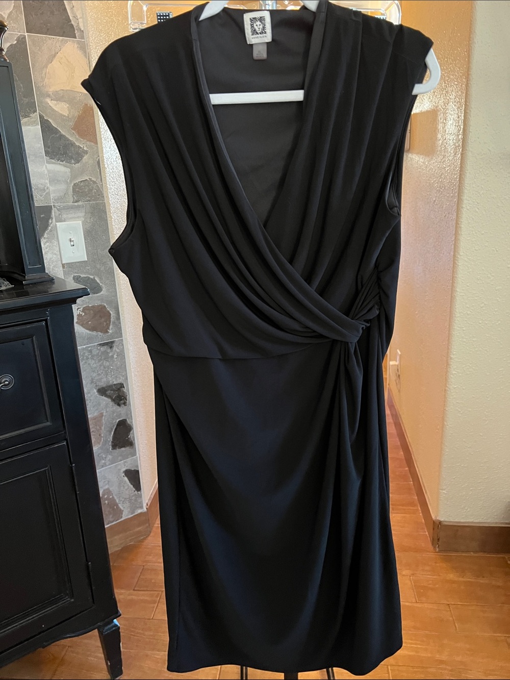 Anne Klein Black Sleeveless Wrap-Style Knot Dress